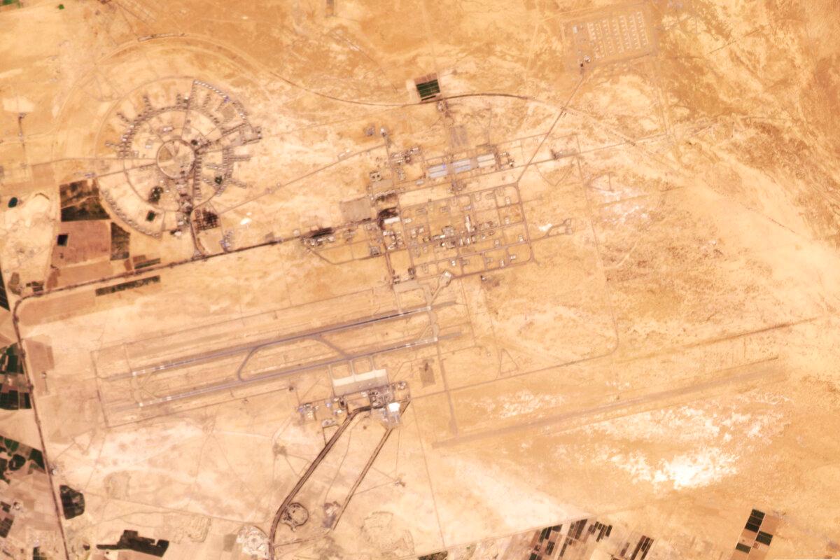The dual-use civilian airport and air base in Isfahan, Iran, on April 18, 2024. (Planet Labs PBC via AP)