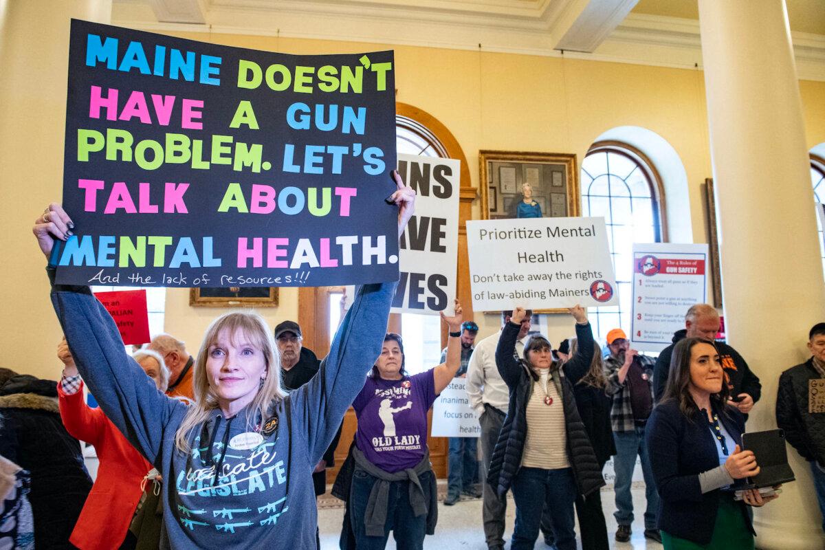 Pro-gun supporters protest at a gun safety rally at the State House in Augusta, Maine, on Jan. 3, 2024. (Joseph Prezioso/AFP via Getty Images)