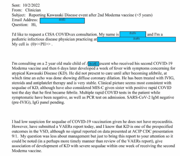 A cleaner copy of the same email, with some redactions removed, shows the child in question was just 2 years old. (The Epoch Times)