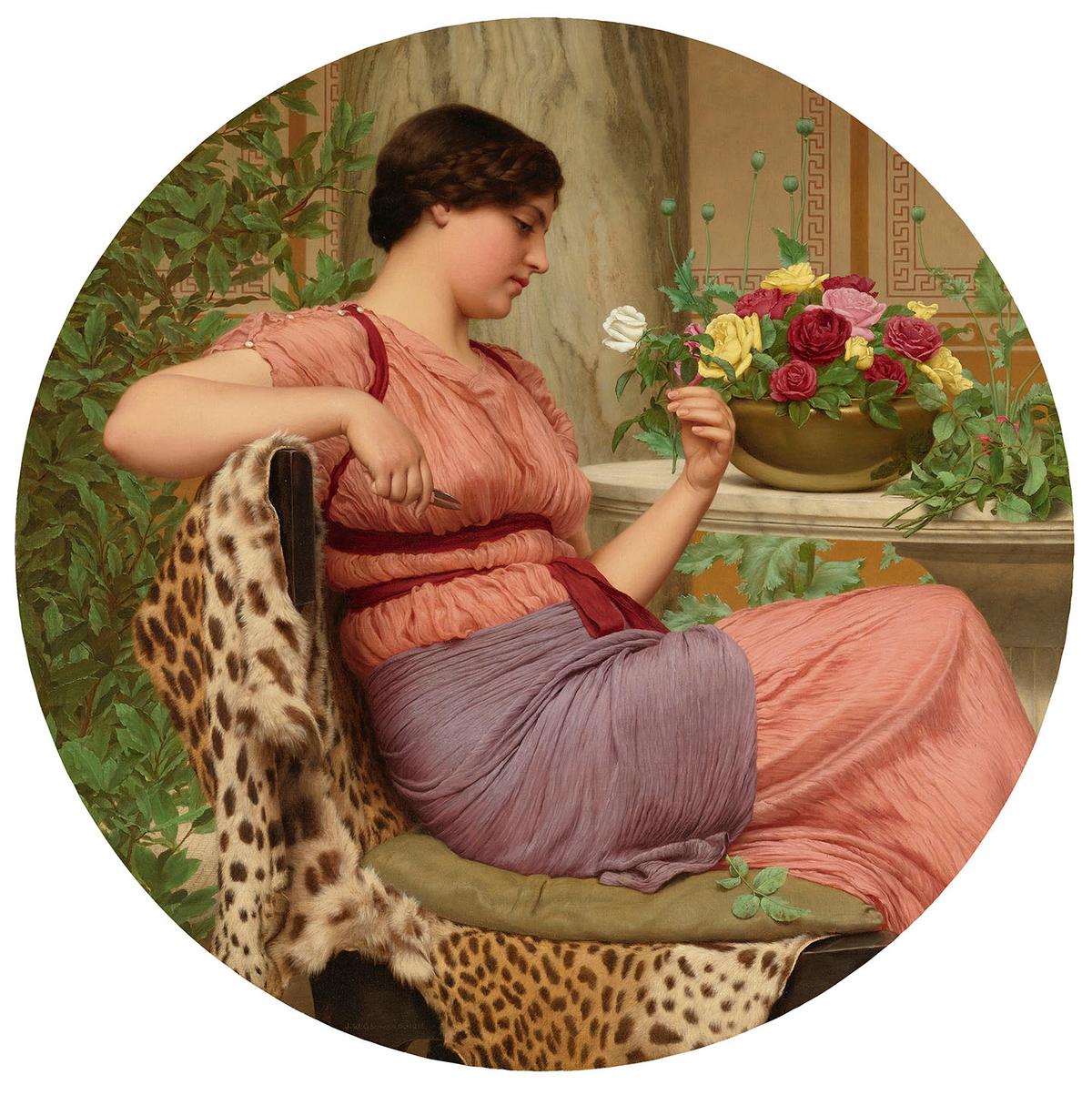 In "Romeo and Juliet," Juliet poses the question: If a rose was called by another name, would it still have its trait: a sweet smell? "The Time of Roses," 1916, by John William Godward. Oil on canvas. Private collection. (Public Domain)