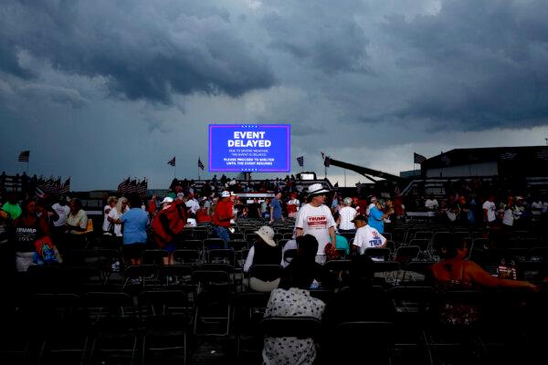 Attendees leave after a rally for former President Donald Trump was postponed at the Aero Center Wilmington in Wilmington, N.C., on April 20, 2024. (Anna Moneymaker/Getty Images)