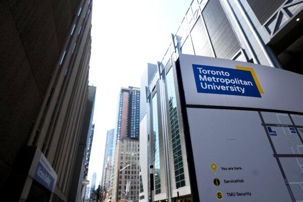 A sign at the Toronto Metropolitan University in Toronto on April 26, 2023. (The Canadian Press/Nathan Denette)
