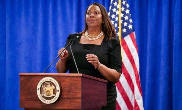 New York Attorney General Letitia James speaks during a press conference at the Office of the Attorney General in New York on Feb. 16, 2024. (Timothy A. Clary/AFP via Getty Images)