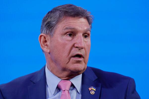 Sen. Joe Manchin (D-W. Va.) speaks at the Planet Word Museum in Washington, on March 19, 2024. (Chip Somodevilla/Getty Images)
