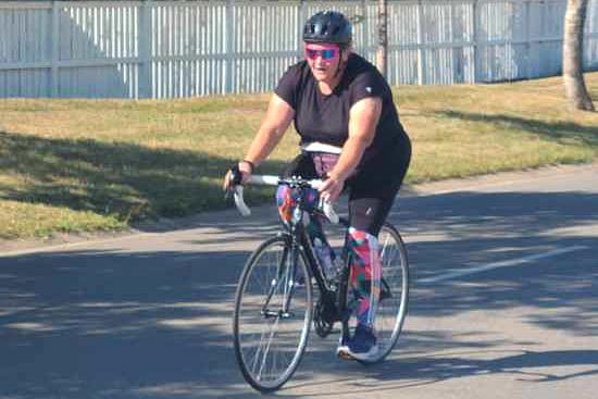Ariel Hornstein participates in a triathlon as part of the Terminator Foundation program for addiction recovery. (Terry Hornstein)