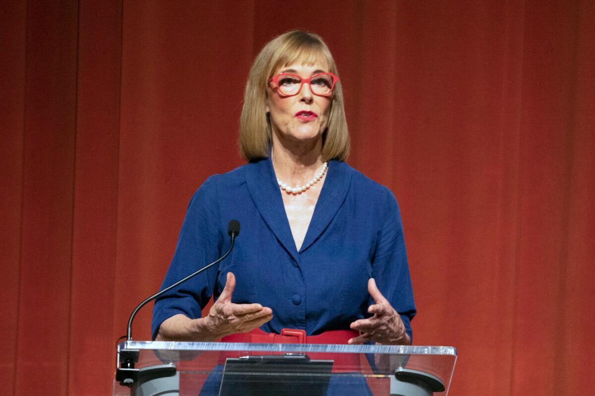 Lt. Gov. Suzanne Crouch speaks during a debate organized and hosted by the Indiana Debate Commission on April 23, 2024, in Indianapolis. (Darron Cummings/AP Photo)