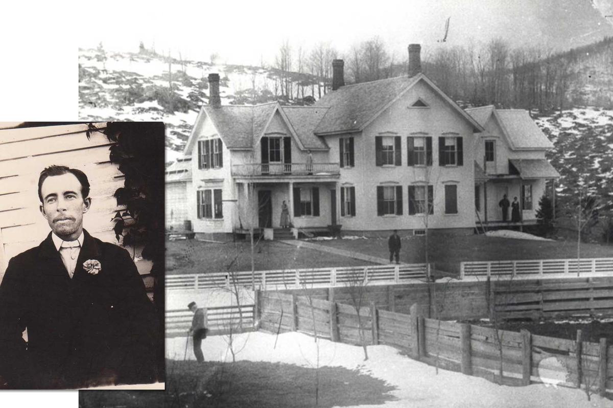 (Left) Bentley as a 21-year-old young man; (Right) The Bentley home in the 1880s. (Photos from Amy Bentley Hunt collection, Jericho Historical Society)