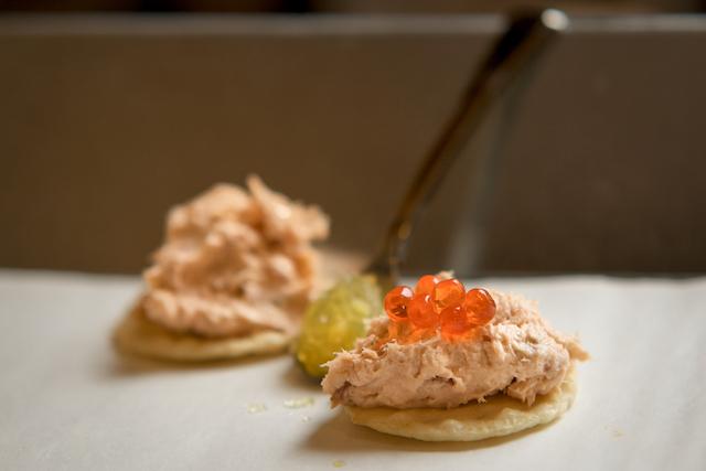 Travelers exploring Juneau can try seafood dishes like local smoked salmon dip served with salmon caviar and kelp marmalade. (Travel Juneau)