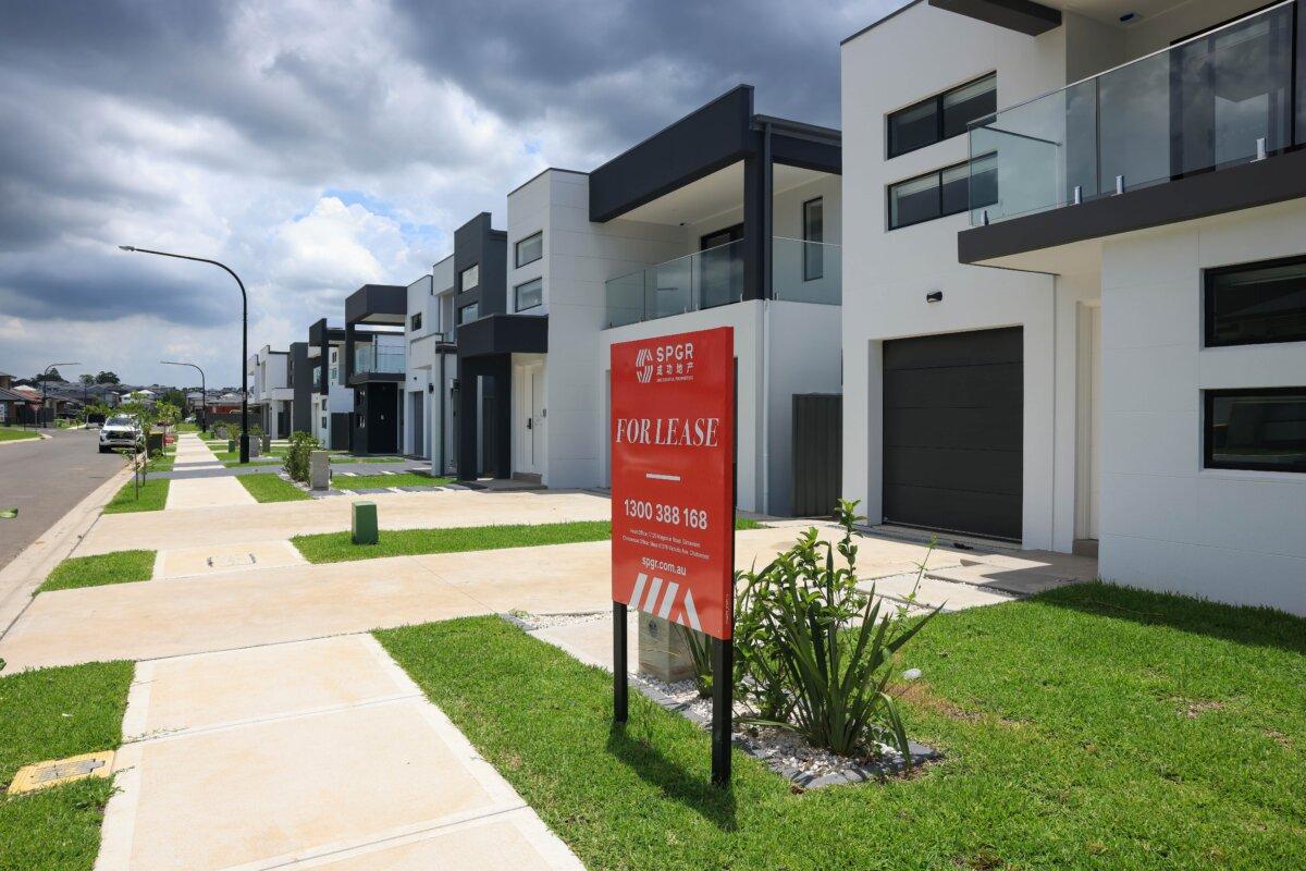 A 'For Lease ' sign is seen at the front of a new house in Sydney, Australia, on Jan. 11, 2024. (Jenny Evans/Getty Images)