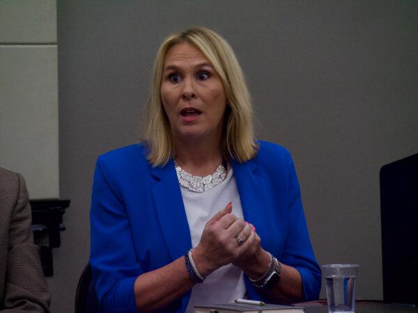 Rachel Michelin, president of the California Retailers Association, speaks at a Proposition 47 panel discussion in Sacramento, Calif., on April 24, 2024. (Travis Gillmore/The Epoch Times)