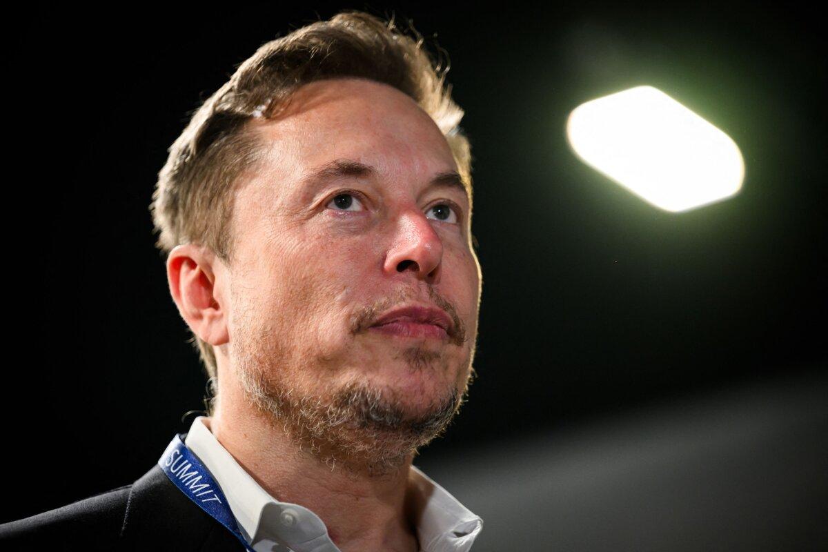 SpaceX, X (formerly known as Twitter), and Tesla CEO Elon Musk reacts during the UK Artificial Intelligence Safety Summit at Bletchley Park, in central England, on Nov. 1, 2023. (Leon Neal/POOL/AFP via Getty Images)