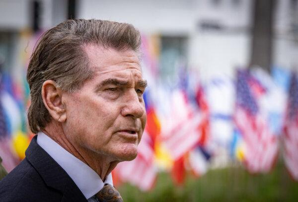 U.S. Senate candidate Steve Garvey speaks in Beverly Hills, Calif., on April 25, 2024. (John Fredricks/The Epoch Times)