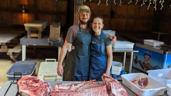 Meg and Ben Hollar process meat from their homestead. (Courtesy of Meg and Ben Hollar)