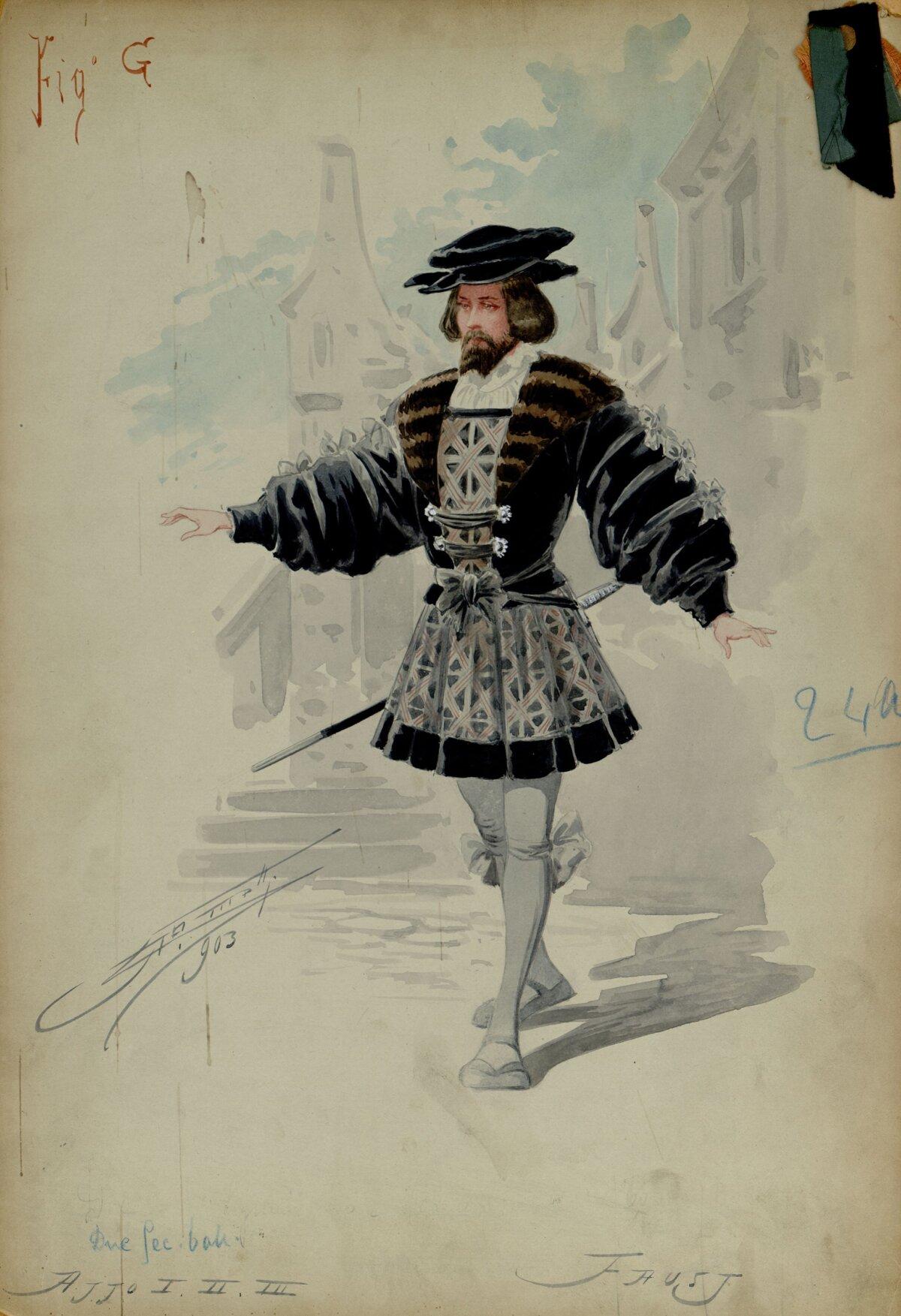 Costume design for Faust in Gounod’s opera, 1903, by Attilio Comelli. (<a href="https://www.archivioricordi.com/en#/">Archivio Storico Ricordi</a>/<a href="https://creativecommons.org/licenses/by-sa/4.0/deed.en">CC BY-SA 4.0</a>)