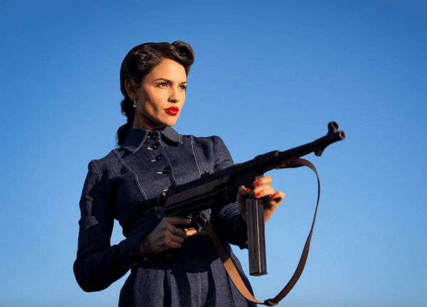 The stunningly gorgeous, deadly, and Jewish Marjorie Stewart (Eiza González) is a Nazi's worst nightmare, in "The Ministry of Ungentlemanly Warfare." (Jerry Bruckheimer Films/Lionsgate)