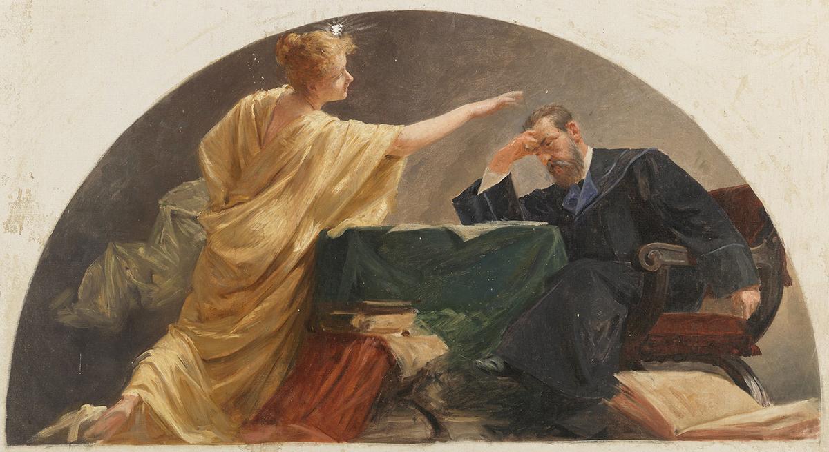 Thinking only of Bartleby, the lawyer tries to perform the essential righteous deeds and becomes a better person. A design for a lunette for the Palace of Justice in Vienna, 1899, by Carl Johann Peyfuss. (Public Domain)
