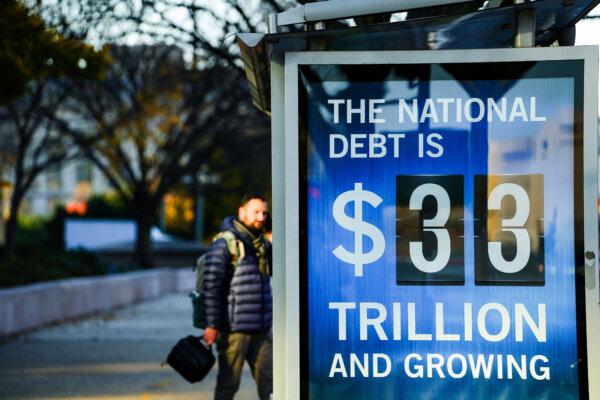 The National Debt Clock in Washington on Nov. 13, 2023. (Madalina Vasiliu/The Epoch Times)