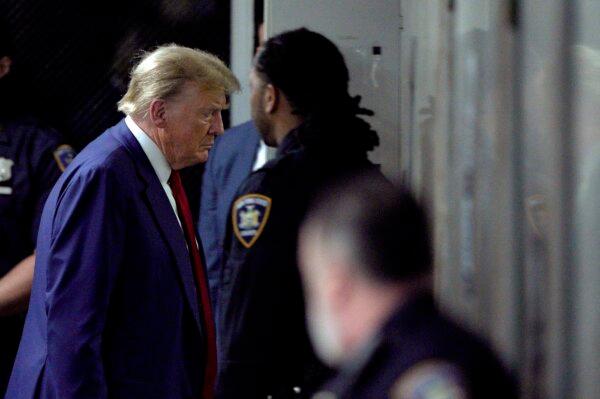 Former President Donald Trump returns to court during his trial at the Manhattan Criminal Court in New York City on April 30, 2024. (Eduardo Munoz/Getty Images)