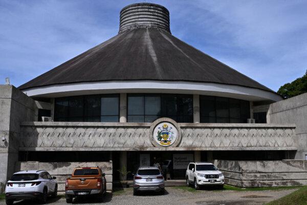 This picture taken on April 19, 2024, shows the external view of the Parliament House building in Honiara, the capital city of the Solomon Islands. (Saeed Khan/AFP via Getty Images)