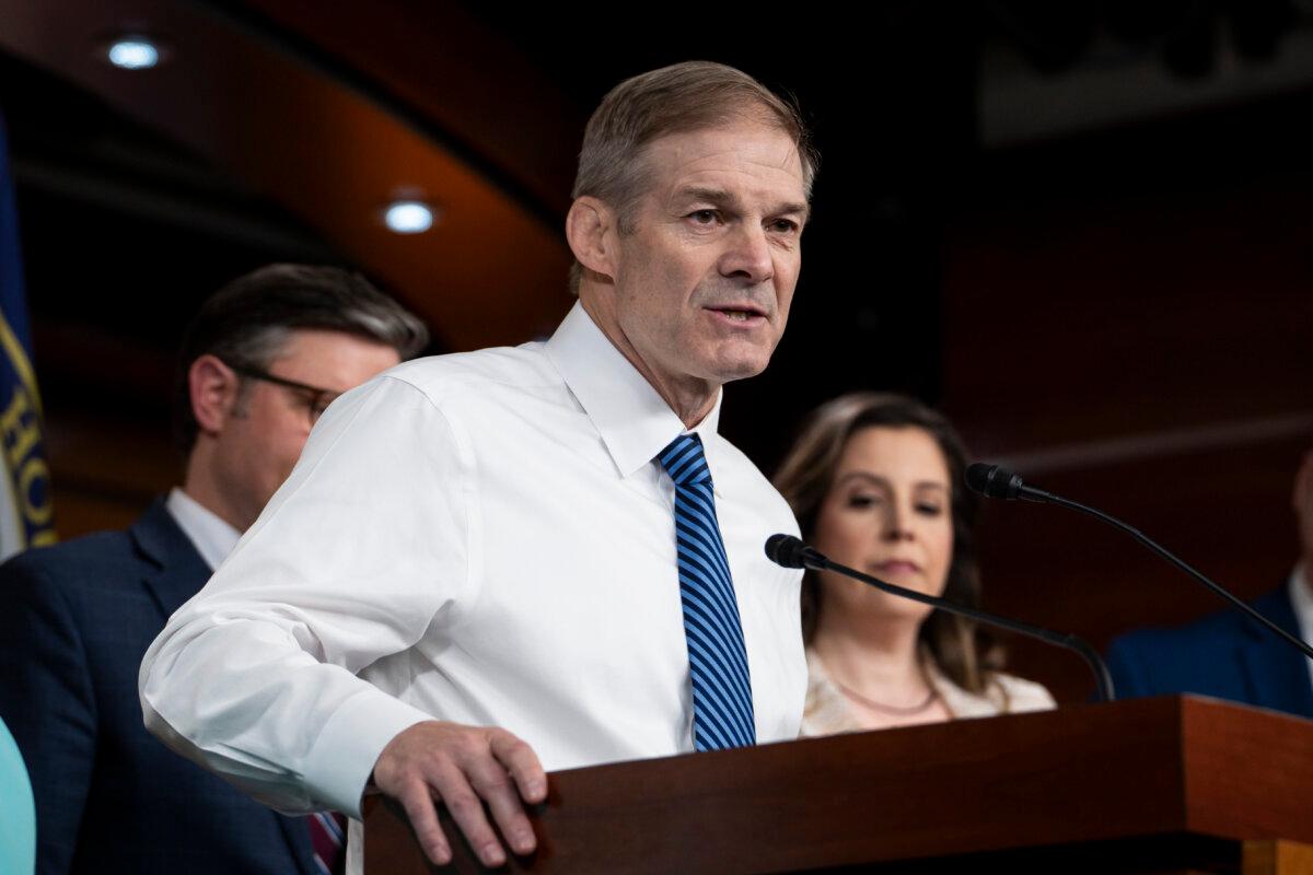 Rep. Jim Jordan (R-Ohio) speaks during a press conference in the U.S. Capitol in Washington on April 30, 2024. (Madalina Vasiliu/The Epoch Times)