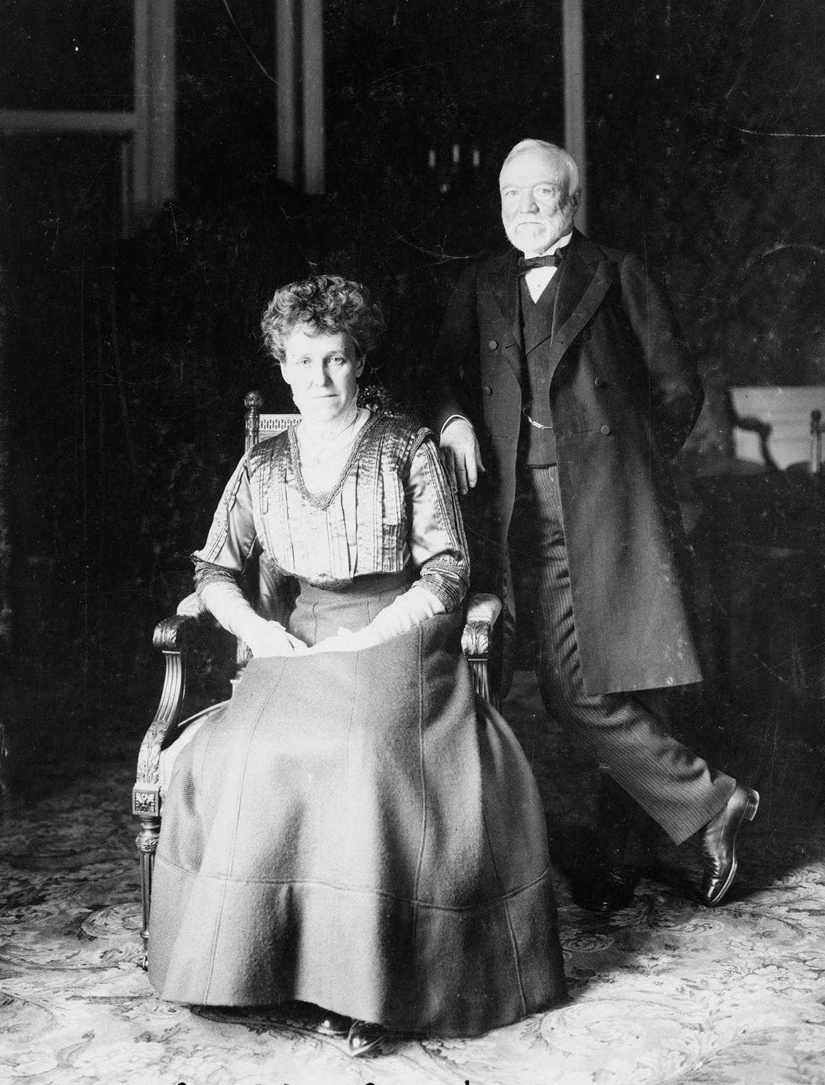 Andrew Carnegie with his wife Louise, 1908. Library of Congress. (Public Domain)