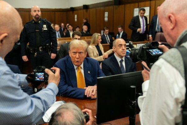 Former President Donald Trump appears in court during his trial for allegedly covering up hush money payments at Manhattan Criminal Court on May 2, 2024 in New York City. (Jeenah Moon-Pool/Getty Images)