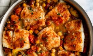 Baked Cod With Tomatoes and Chickpeas