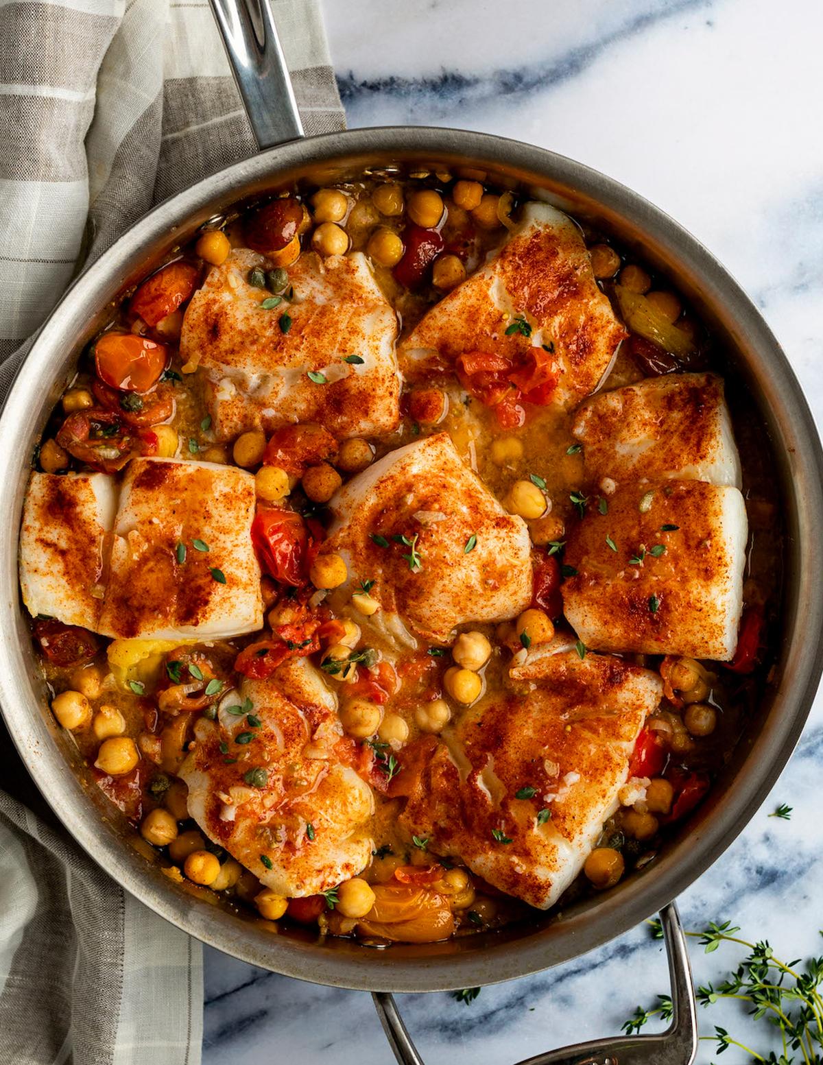 Baked Cod With Tomatoes and Chickpeas