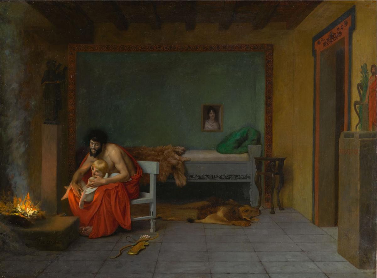 "Young Love's Shivering Limbs the Embers Warm," from the four works on the "Story of Anacreon," circa 1899, by Jean-Léon Gérôme. Oil on canvas. Private collection. (Public Domain)