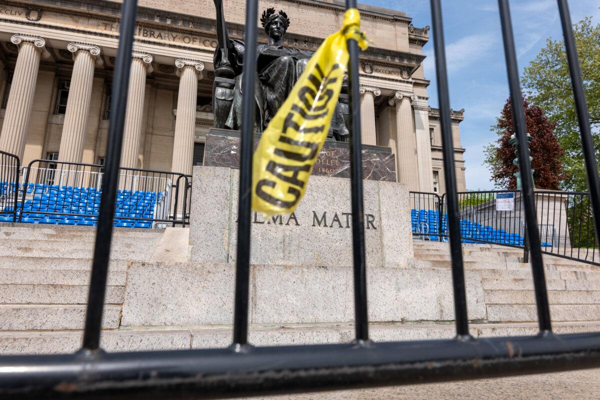 Seats for commencement exercises, now cancelled, are set up at the main campus of Columbia University in New York on May 6, 2024. (Spencer Platt/Getty Images)