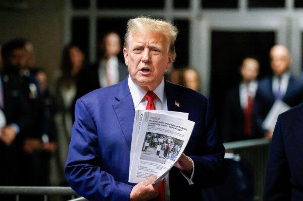 Former President Donald Trump speaks to reporters before his criminal trial resumed at New York State Supreme Court in New York City on May 6, 2024. (Peter Foley-Pool/Getty Images)