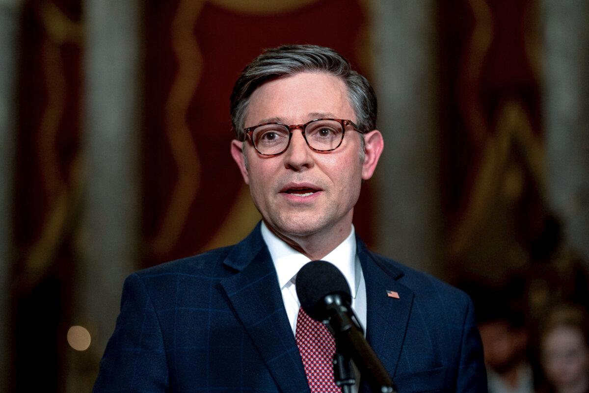 House Speaker Mike Johnson (R-La.) speaks during a news conference at the U.S. Capitol in Washington on April 17, 2024. (Kent Nishimura/Getty Images)