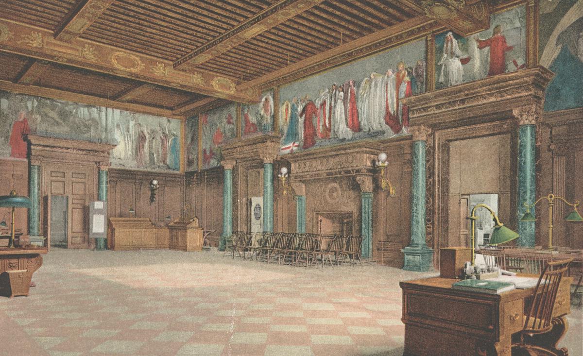 A colorized photograph of the the Delivery Room, circa 1909. The New York Public Library. (Public Domain)