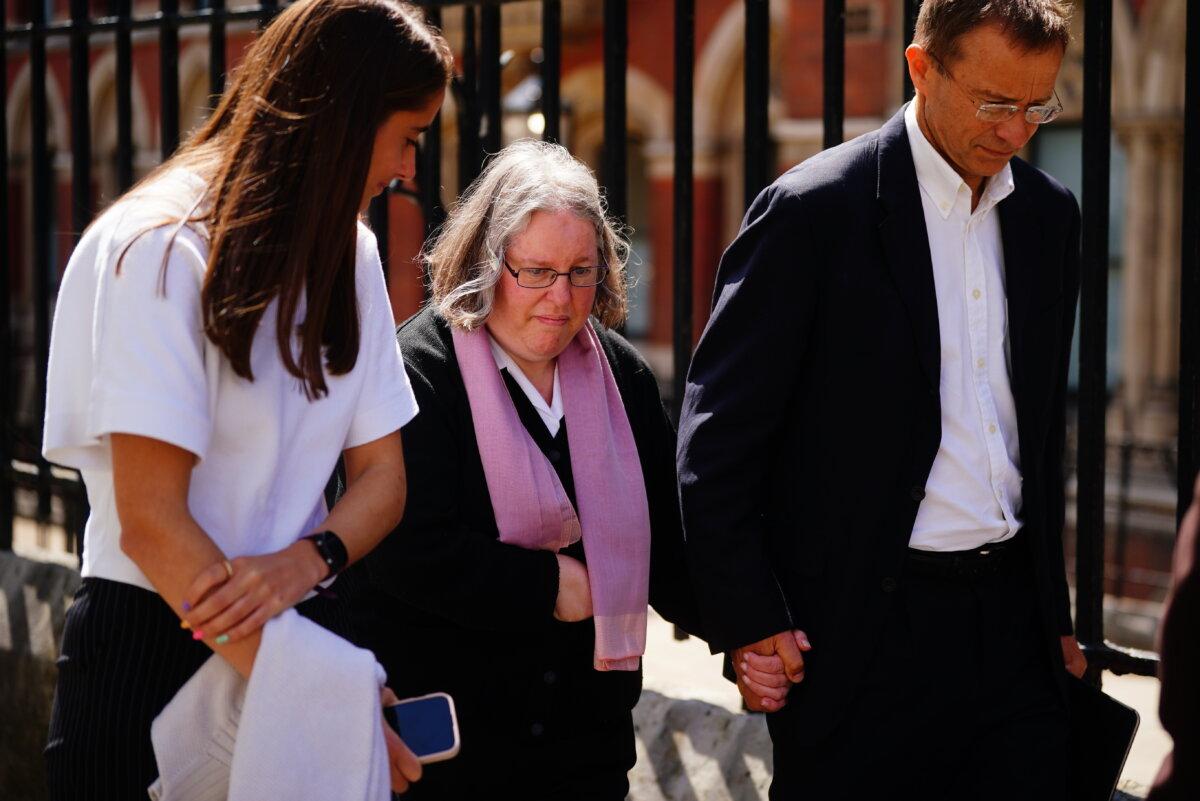 Auriol Grey (C) - who has had her manslaughter conviction quashed - leaving the Royal Courts of Justice in London on May 8, 2024. (Victoria Jones/PA Wire)
