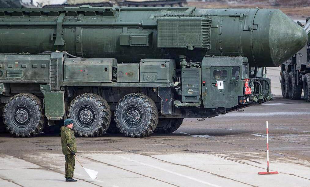 A Russian RS-24 Yars mobile missile system at Alabino training ground in Russia is capable of launching large ICBMs as well as missiles fitted with "low-yield" tactical non-strategic nuclear warheads. (Sergei Bobylev/Russian Defence Ministry Press Office/TASS)