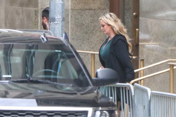 Stephanie Clifford (Stormy Daniels) leaves Manhattan Criminal Court after testifying at former US President Donald Trump's trial for allegedly covering up hush money payments linked to extramarital affairs, in New York City, on May 9, 2024. (Charly Triballeau/AFP via Getty Images)