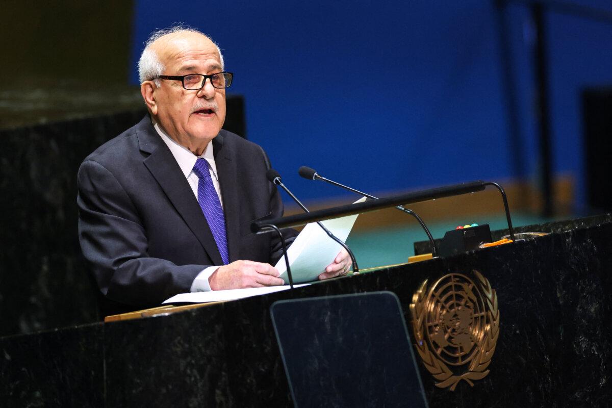 Palestinian Ambassador to the United Nations Riyad Mansour speaks during a special session of the U.N. General Assembly regarding the Palestinian bid for full membership to the United Nations at U.N. headquarters in New York City on May 10, 2024. (Charly Triballeau/AFP via Getty Images)