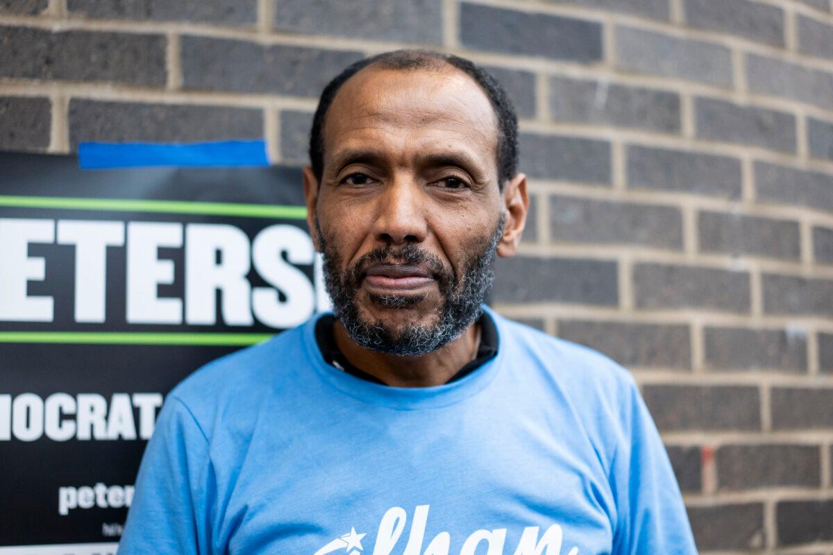 Abdul Ahmed, a supporter of Rep. Ilhan Omar (D-Minn.) at the Minnesota Congressional District 5 Democratic-Farmer-Labor Party’s nominating convention in Minneapolis on May 11, 2024. (Madalina Vasiliu/The Epoch Times)