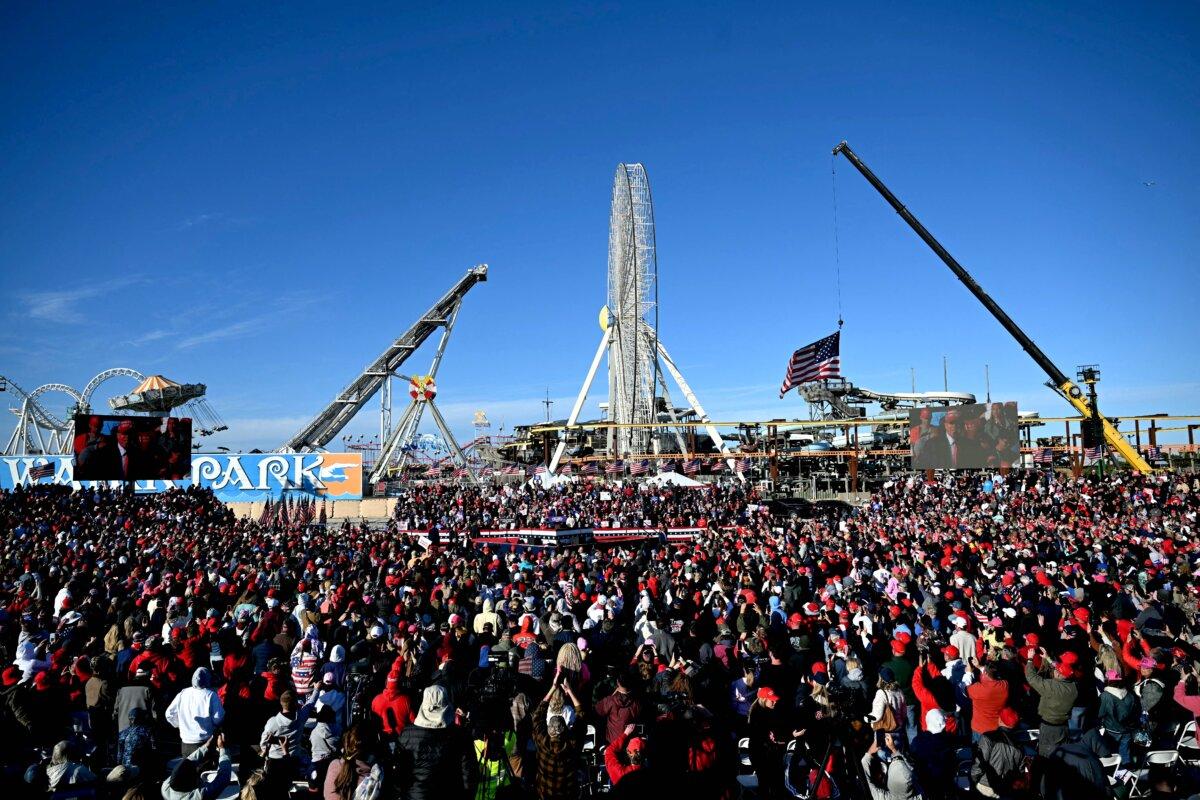 Trump Rally Draws Tens of Thousands in Blue State New Jersey 2 Supporters cheer as former President and 2024 Republican presidential candidate Donald Trump arrives to speak at a campaign rally in Wildwood, N.J., on May 11, 2024. (Jim Watson/AFP via Getty Images)