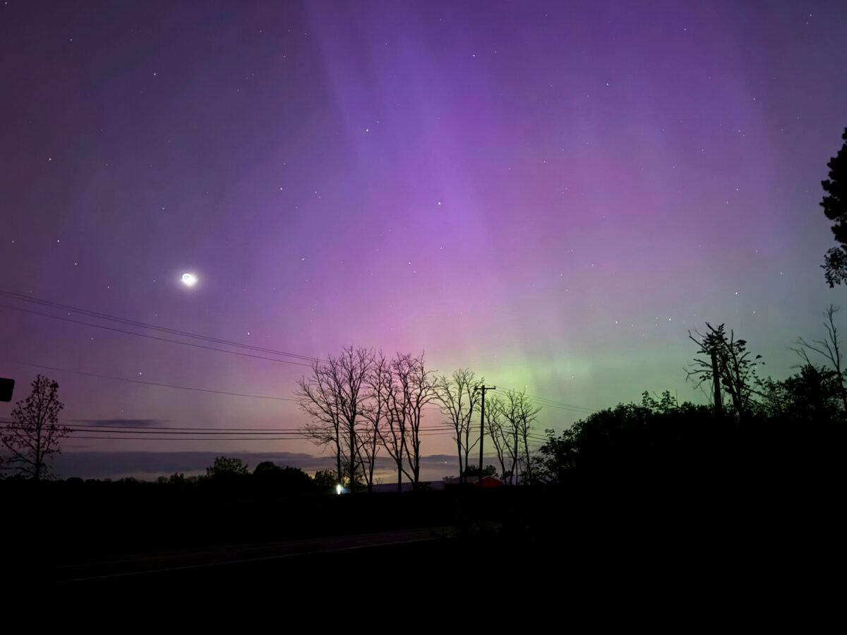 The Aurora Borealis, also known as the Northern Lights, is visible over Ann Arbor, Mich., early on May, 11, 2024. (Dee-Ann Durbin/AP Photo)