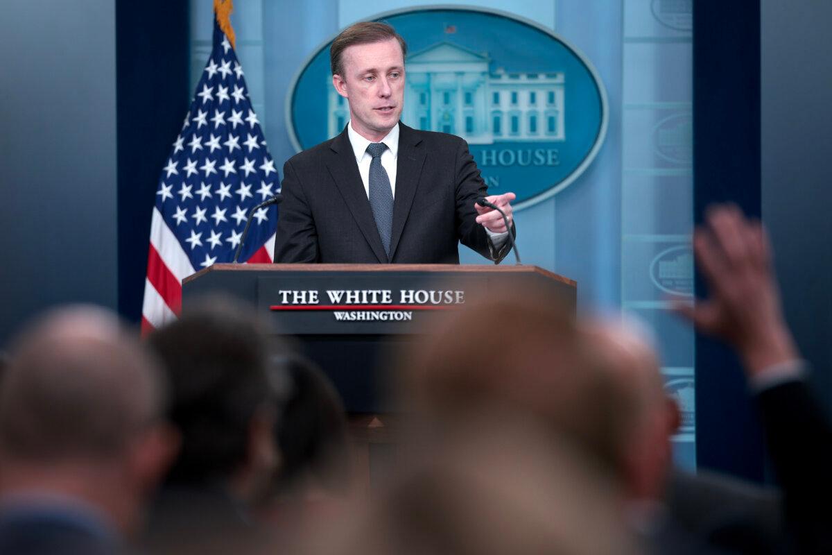 National security adviser Jake Sullivan answers questions during a press briefing at the White House, on May 13, 2024. (Win McNamee/Getty Images)