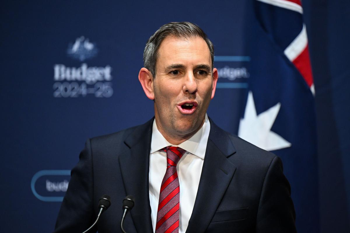 Australian treasurer Jim Chalmers will speak at a press conference within the budget lockup at the Capitol Building in Canberra, Australia on May 14, 2024 (AAP Image/Lukas Coch)