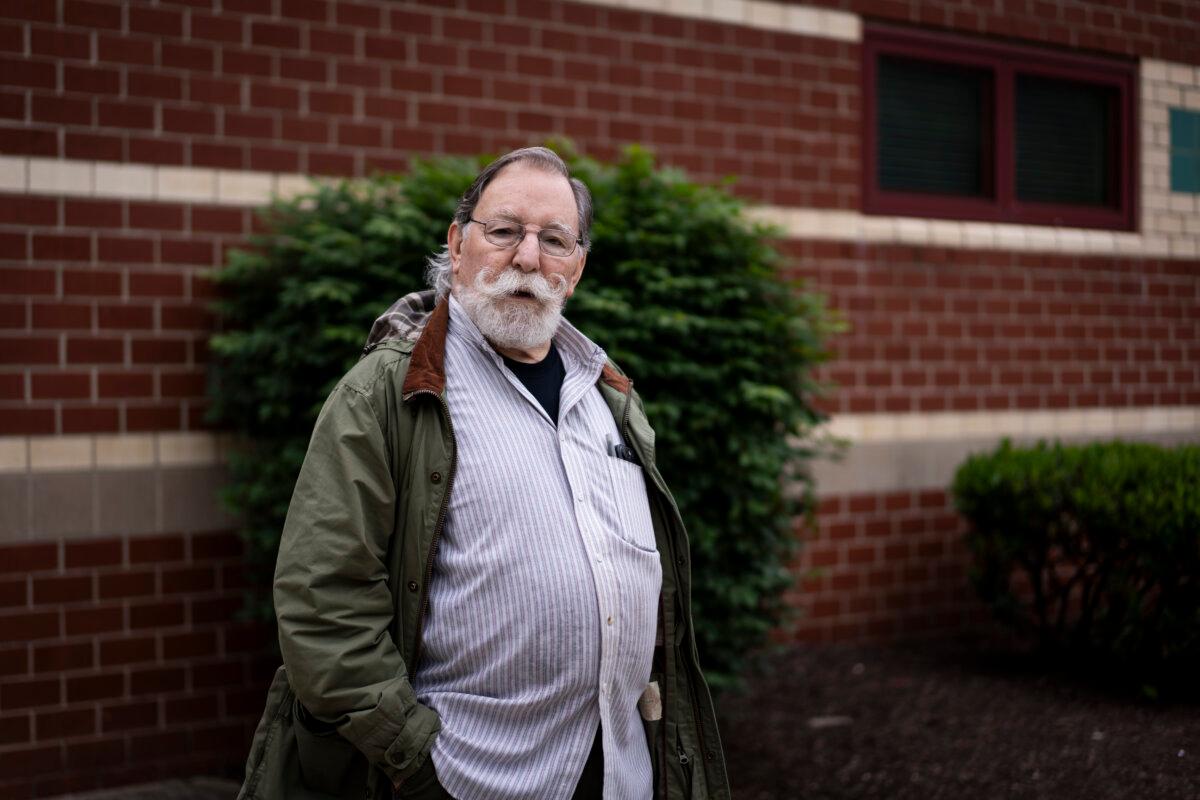Sam Bass, 78, a retired psychologist, after voting in the primary election in Elkridge, Md., on May 14, 2024. (Madalina Vasiliu/The Epoch Times)