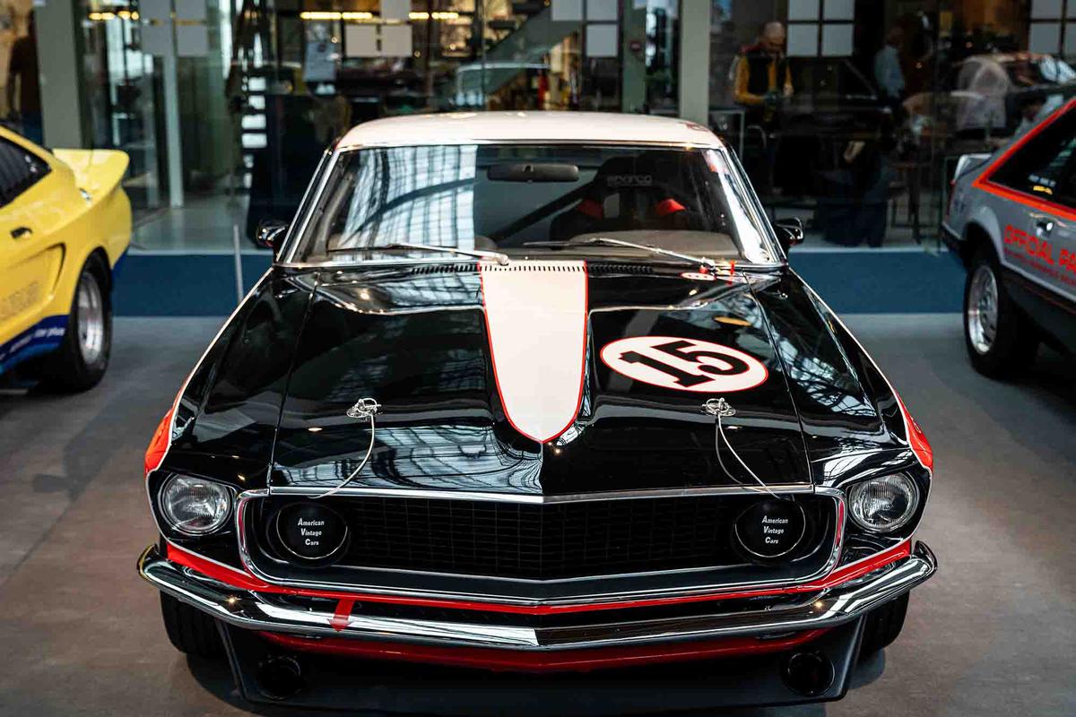A classic Mustang sporting racing decals. (Courtesy of Autoworld Brussels)