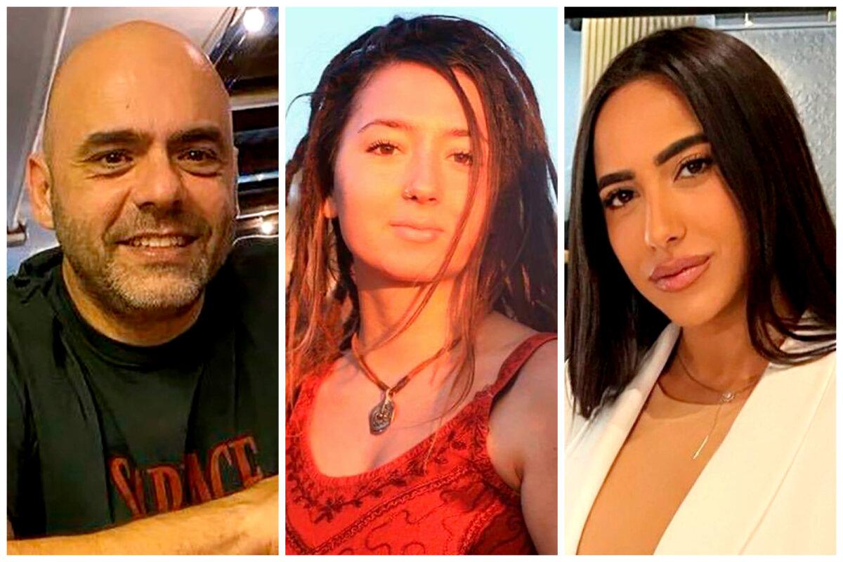 (Left) Itzik Gelernter. (Center) Shani Louk. (Right) Amit Buskila. (Hostages Families Forum Headquarters via AP)