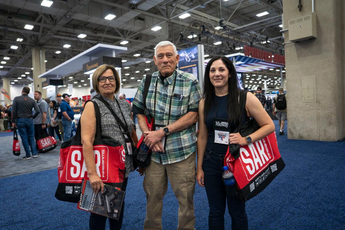 (L-R) Mercy Rubio, Zeke Rubio, and Laura Rubio of Fresno, Calif., attend the 2024 National Rifle Association (NRA) annual meetings and exhibits at the Kay Bailey Hutchison Convention Center in Dallas, Texas, on May 17, 2024. (Madalina Vasiliu/The Epoch Times)