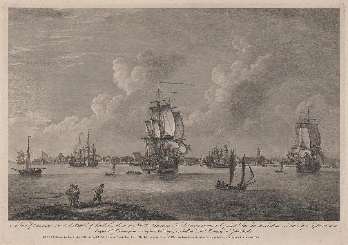 "A View of Charles Town the Capital of South Carolina in North America," by Pierre-Charles Canot expresses the lively nature of the trade-reliant city. (Public Domain)