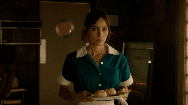 Charlotte the diner waitress (Jocelin Donahue) offers a plate of rhubarb pie, in "The Last Stop in Yuma County." (Well Go USA Entertainment)