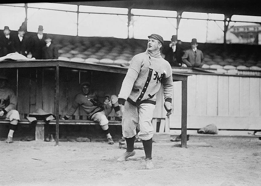 Mathewson warming up as a New York Giant in 1910. Library of Congress. (Public Domain)