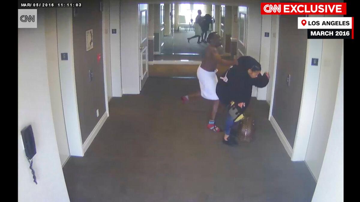 Filmed from a hotel security camera video and aired by CNN, the frame grab appears to show Sean